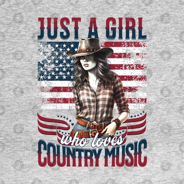 Just A Girl Who Loves Country Music" - Patriotic Cowgirl 4th of July Tee by JJDezigns